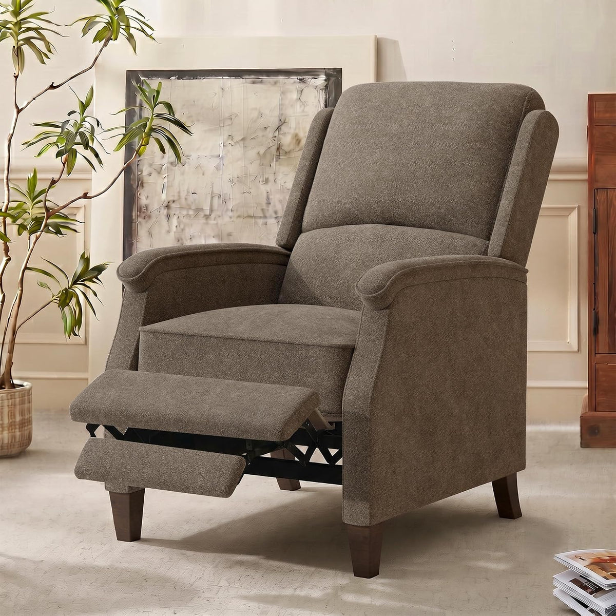 VKNOW Recliner Chair, Fabric Recliner with Adjustable Back, Brown
