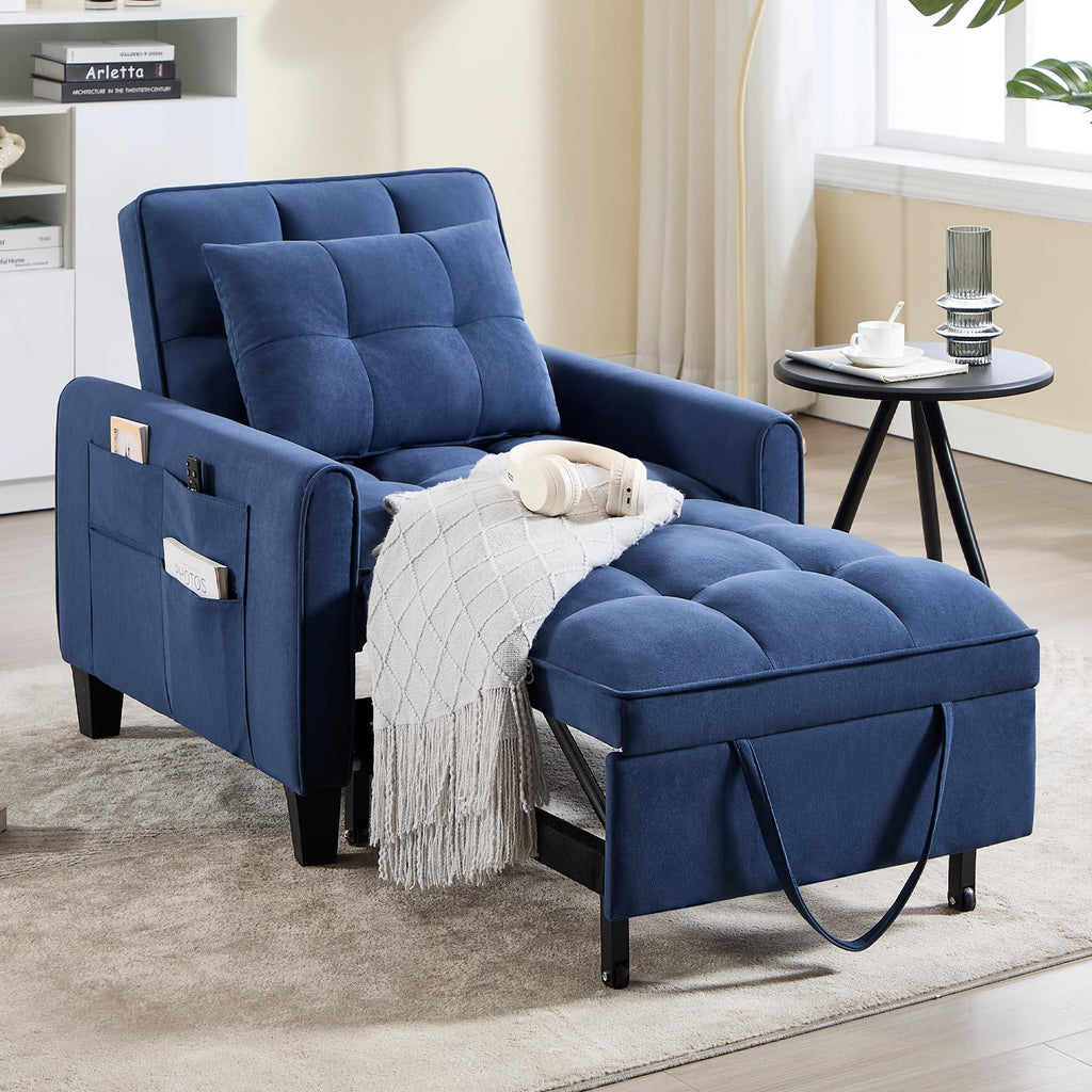 Convertible Sleeper Chair, 3 in 1 Sleeper Chair Bed Pull Out Sofa Bed Chairs, Single Sofa with Adjustable Backrest for Adults Reading Living Room, Bedroom, Black