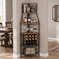 5-Tier Corner Wine Rack with Glass Holder, Floorstanding Wine Storage