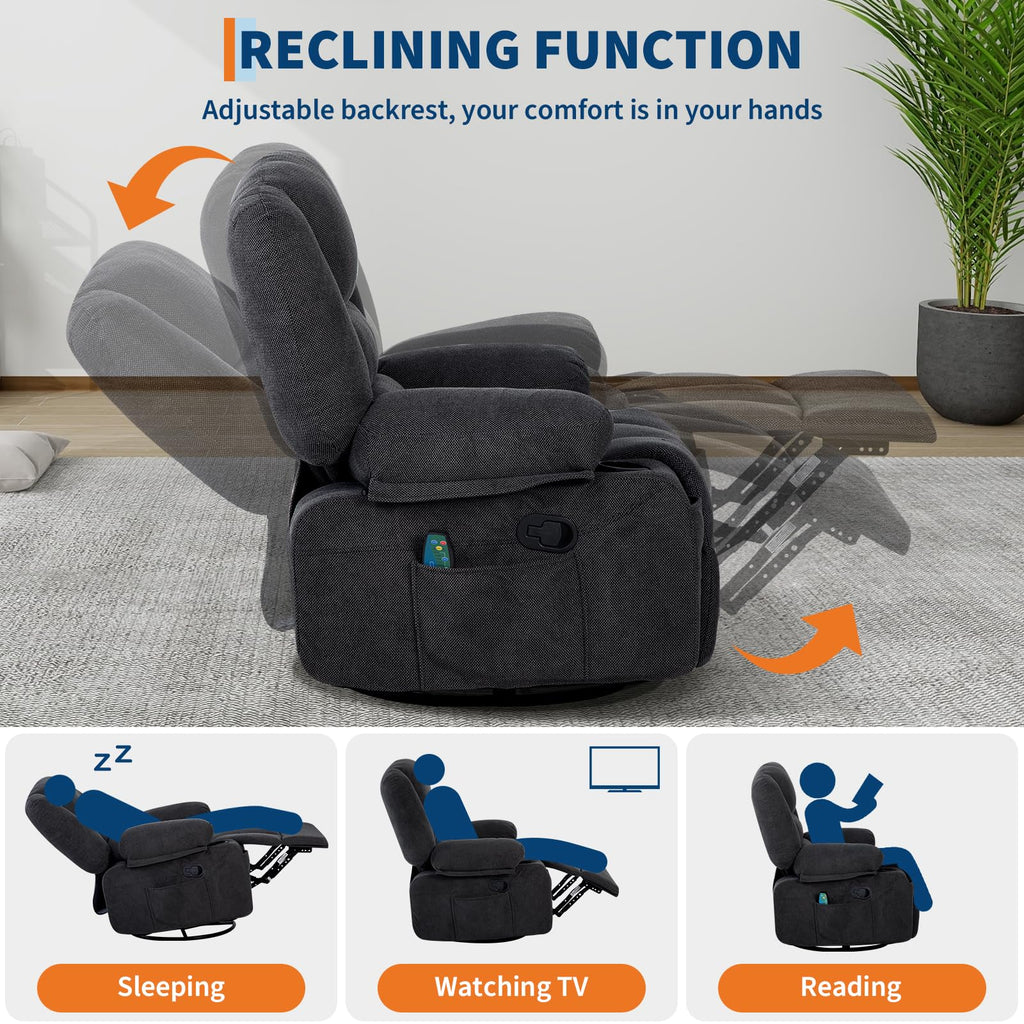 Garvee Oversized Recliner Chair,Extra Wide 360Â° Swivel Rocker Massage Heat