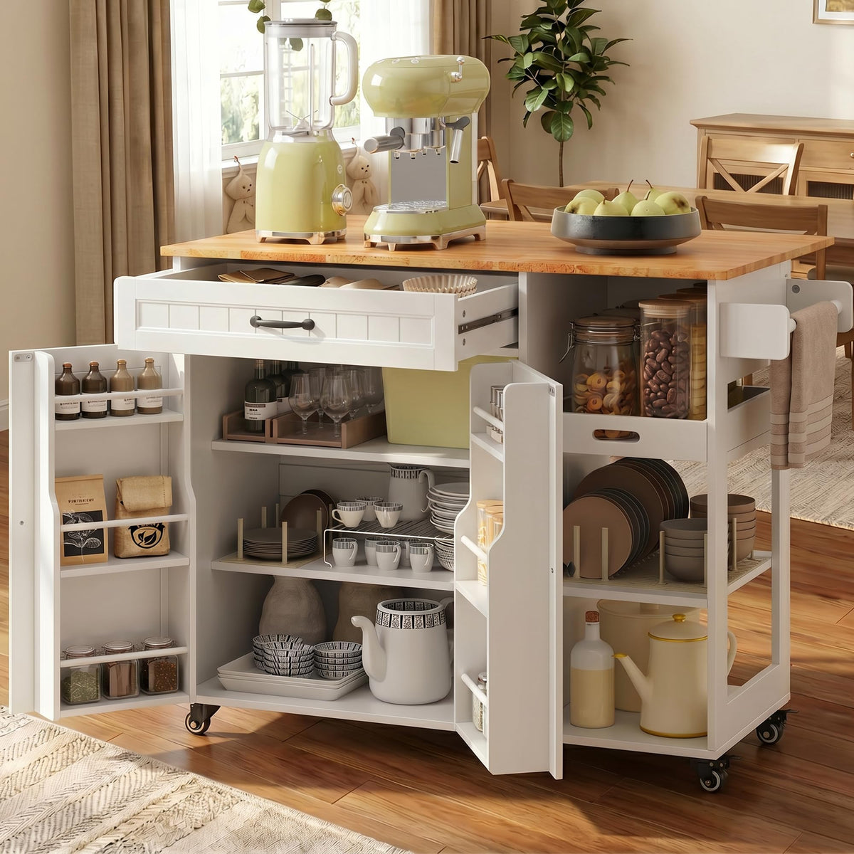 Gizoon 41.7" W Kitchen Island with Storage, Kitchen Island with Drop Leaf