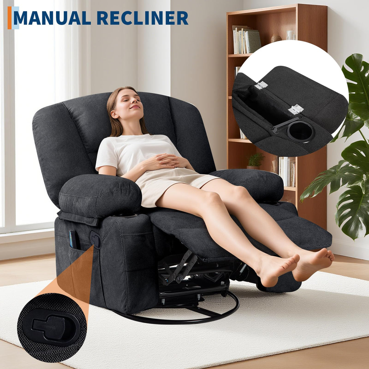Garvee Oversized Recliner Chair,Extra Wide 360Â° Swivel Rocker Massage Heat