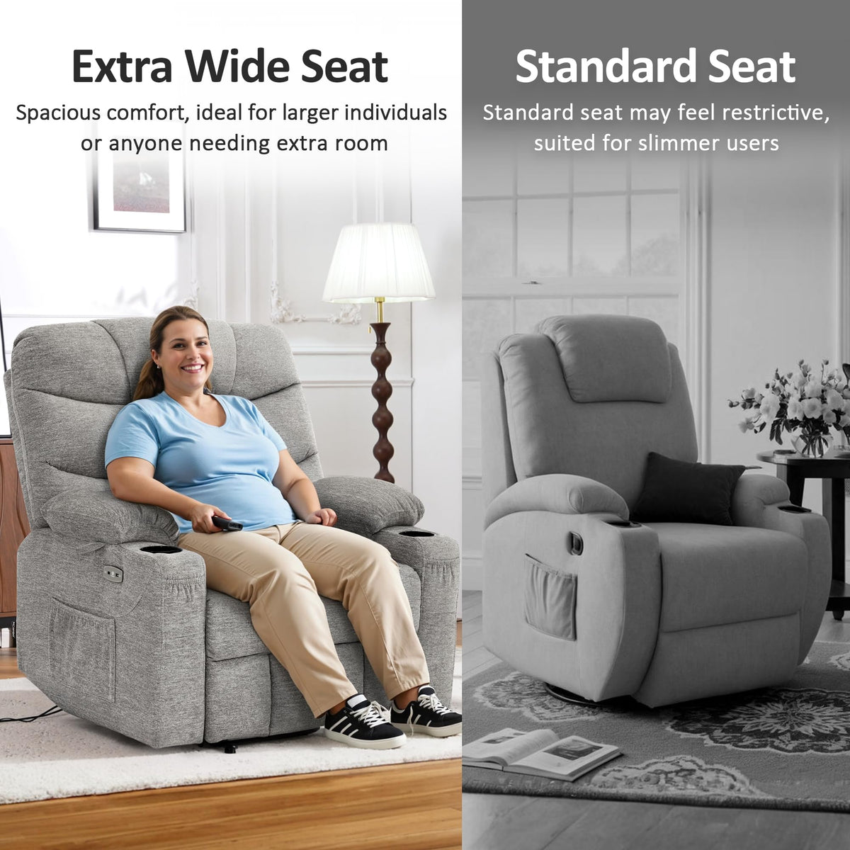 MCombo Power Lift Recliner for Elderly, Fabric 7287 (Light Grey, Medium)