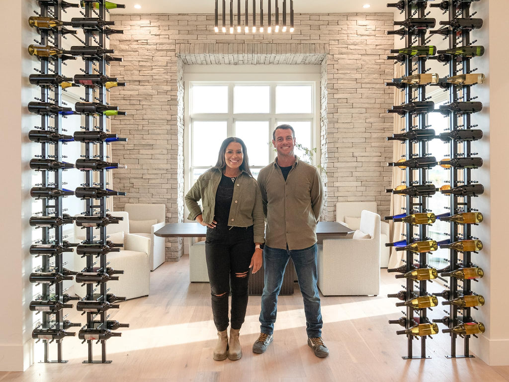 Ultra Wine Racks Floor-to-Ceiling Mount Display (1 Side, Double Deep, Black, Holds 42 Wine Bottles) - Modern Metal Wine Storage for Wine Cellars, Home Bars, Kitchens, and Dining Rooms
