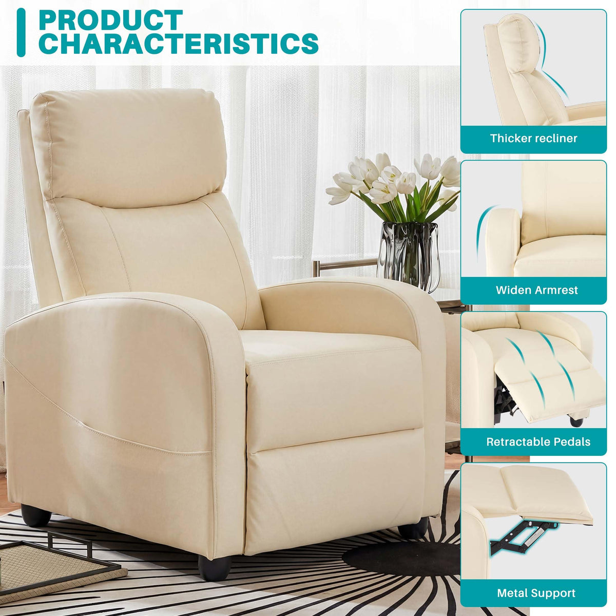 Sweetcrispy Massage Recliner Chair for Adults, Adjustable Home Theater Seating with Lumbar Support for Living Room, Modern Fabric Reclining for Small Space, Grey