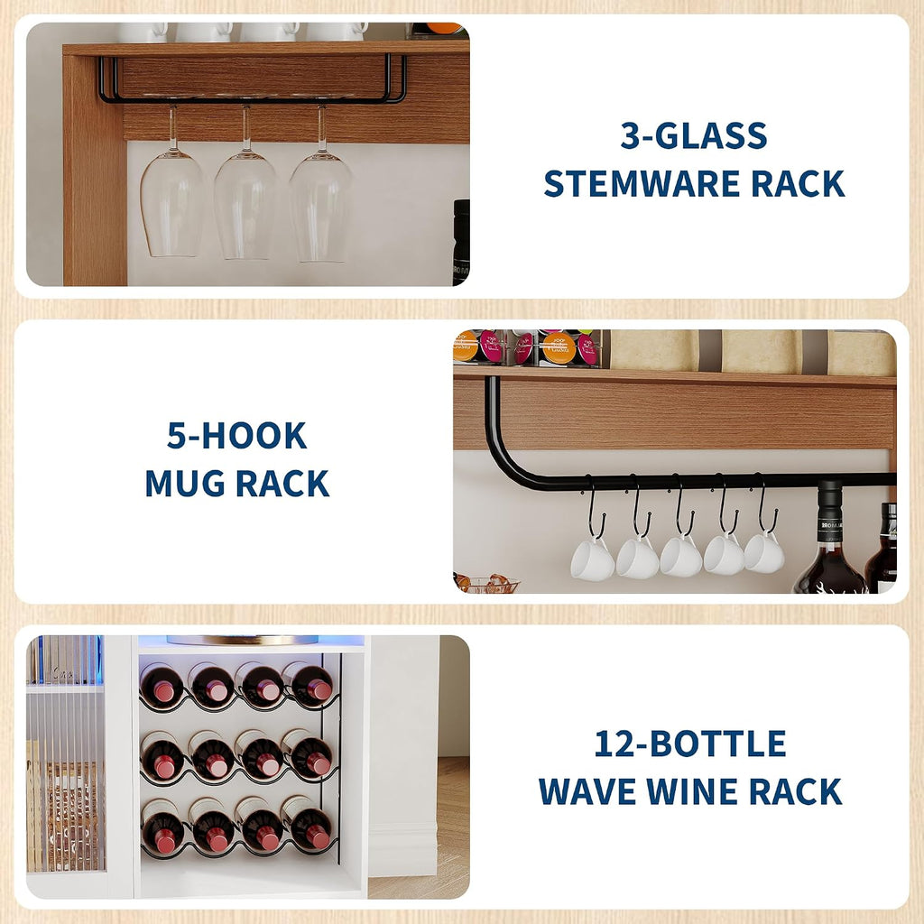 Garvee Wine Bar Cabinet with Glass Holder & Wine Rack, White