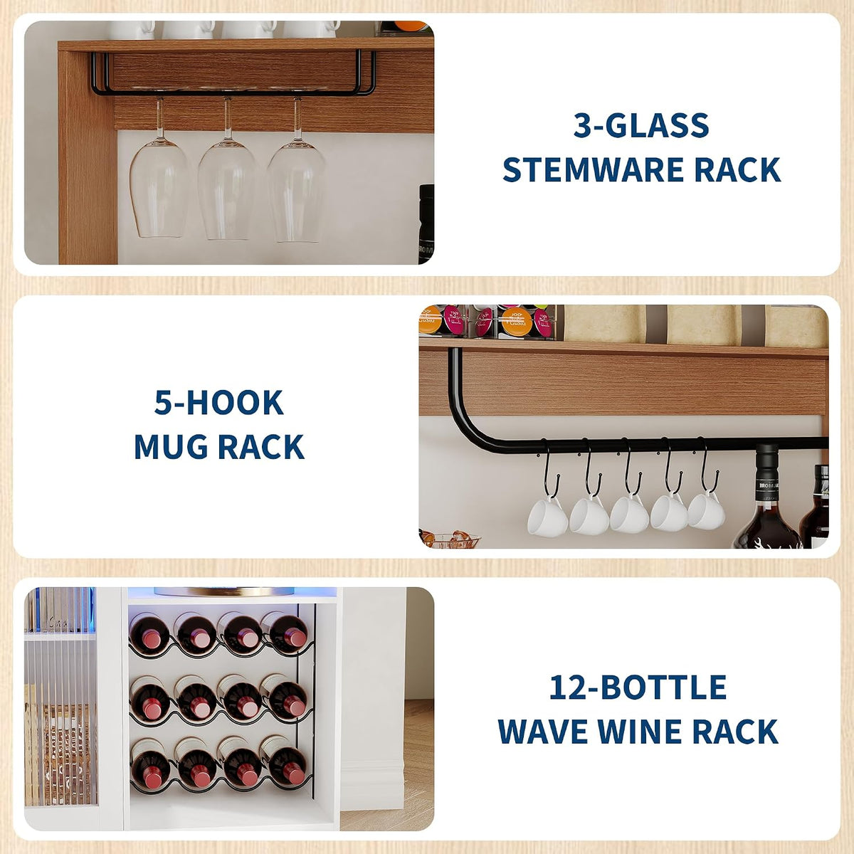 Garvee Wine Bar Cabinet with Glass Holder & Wine Rack, White