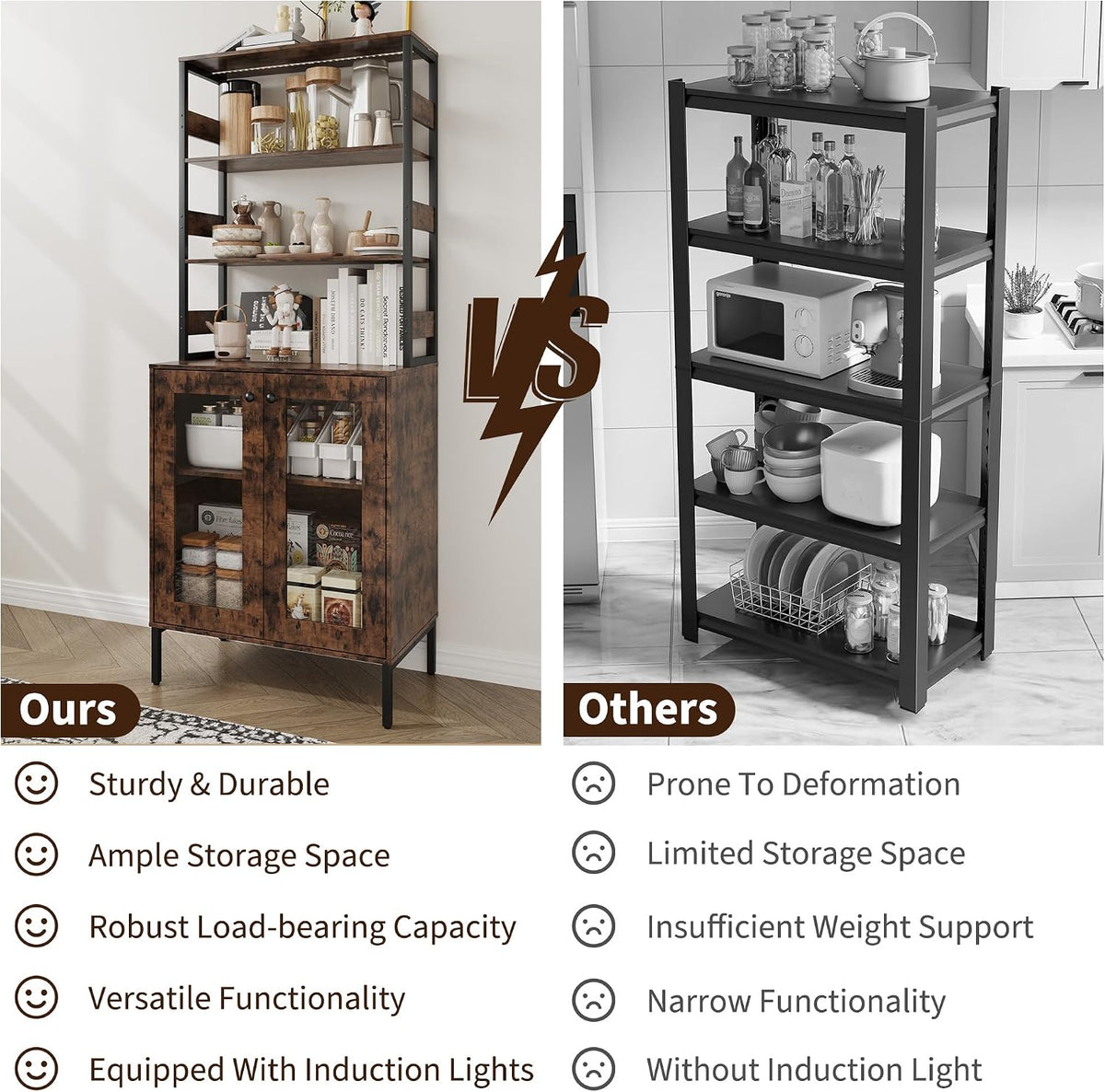 Garvee 67'' Liquor Bar Cabinet with Power Outlets & LED Lights for Home