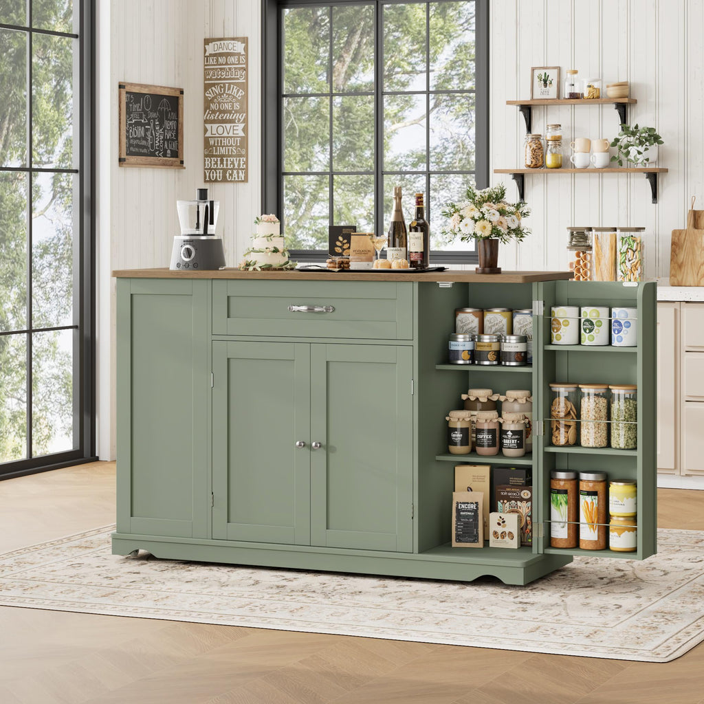 HOSTACK Kitchen Island Cart with Storage, Rolling Island Table, Ash Gray