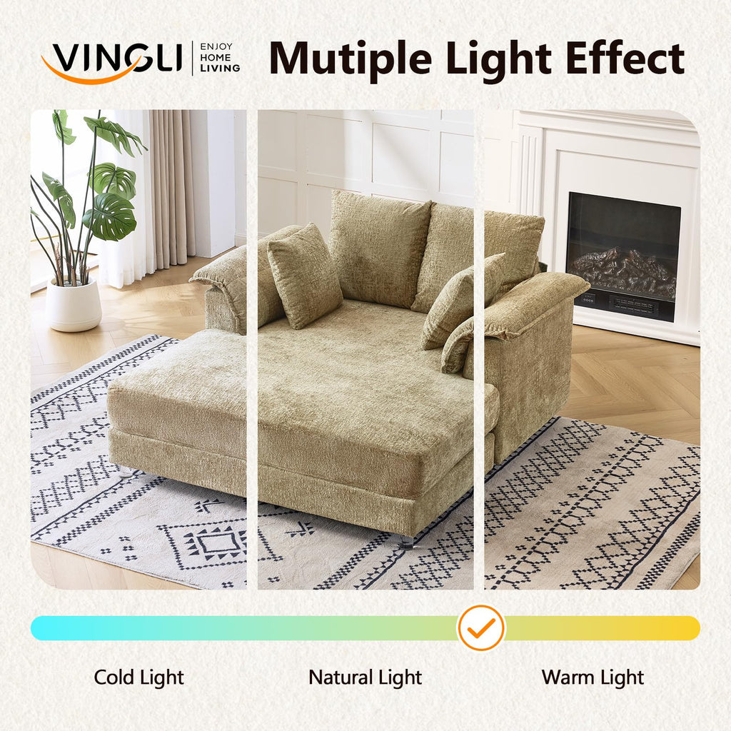 VINGLI 56" Wide Oversized Chaise Lounge Chair with Plush Padded Armrests