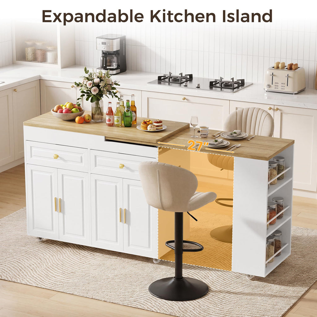 3-in-1 Extendable Kitchen Island with Extendable and Swivel Dining Table