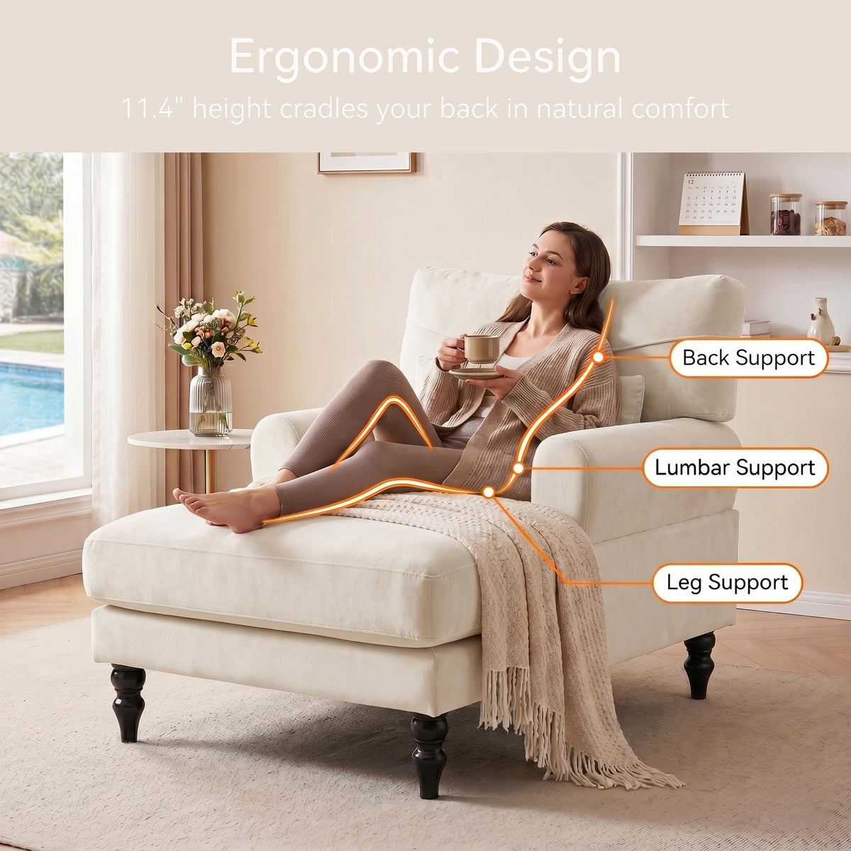35" Modern Chenille Chaise Lounge Chair (Green)
