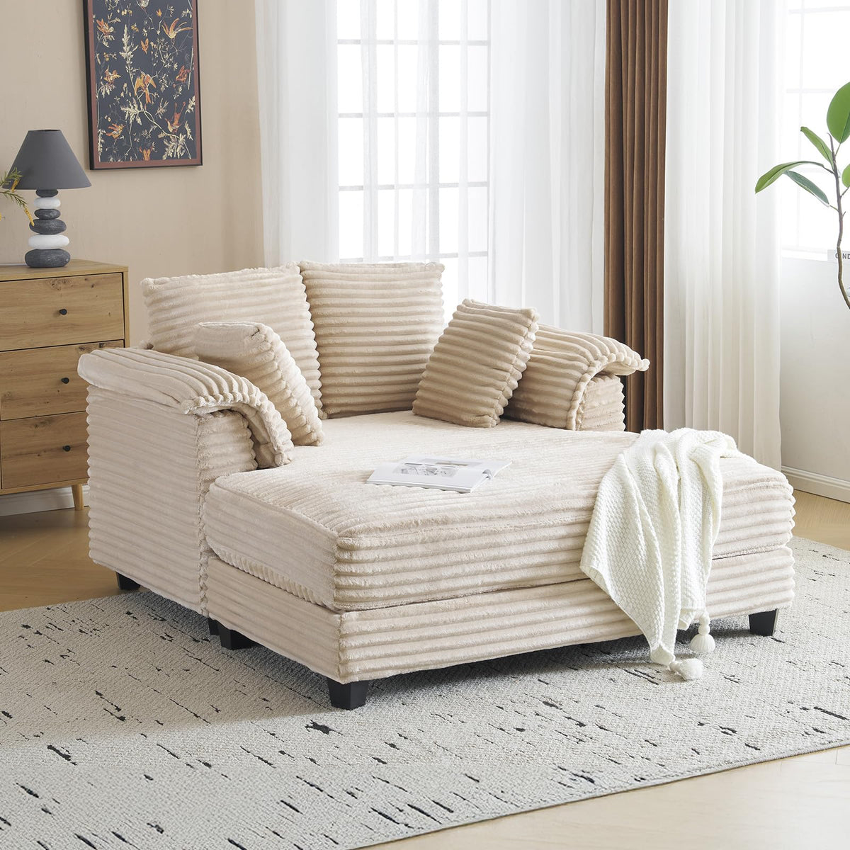 VINGLI 56" Wide Oversized Chaise Lounge Chair with Plush Padded Armrests
