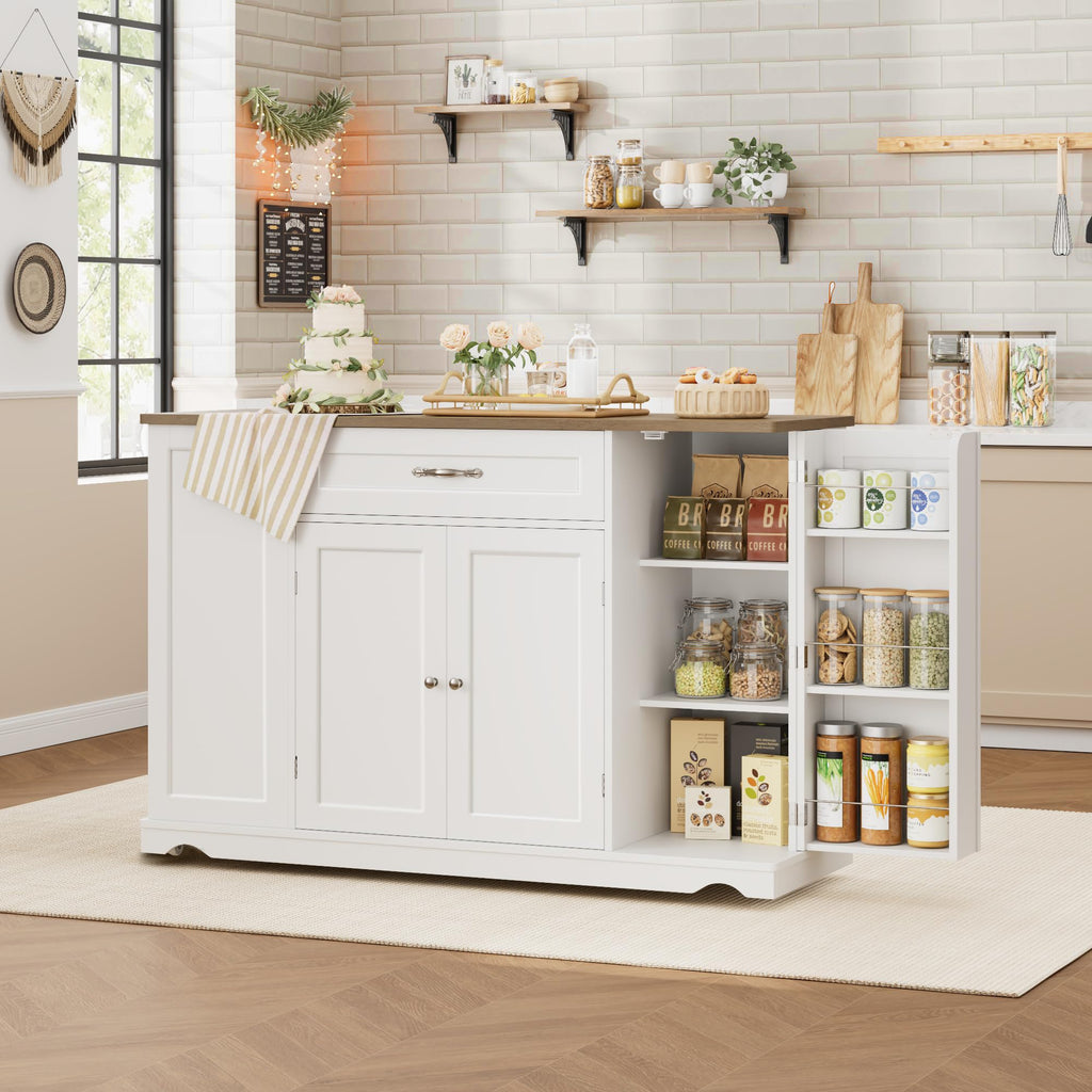 HOSTACK Kitchen Island Cart with Storage, Rolling Island Table, Ash Gray