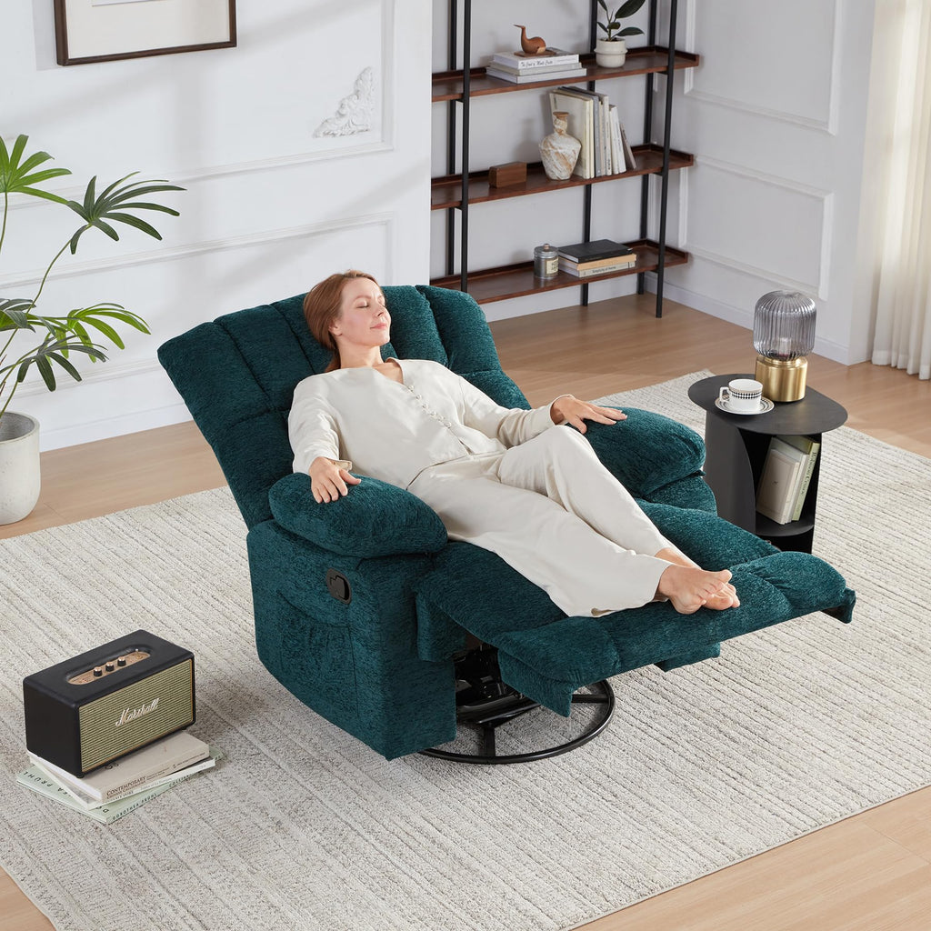 WILLOVE 41" Oversized Rocker Recliner Chair, Rocking Recliners Overstuffed Soft Big Man Manual Recliner, Extra Large Chenille Living Room Chair 350 LBS Capacity, Grey, L