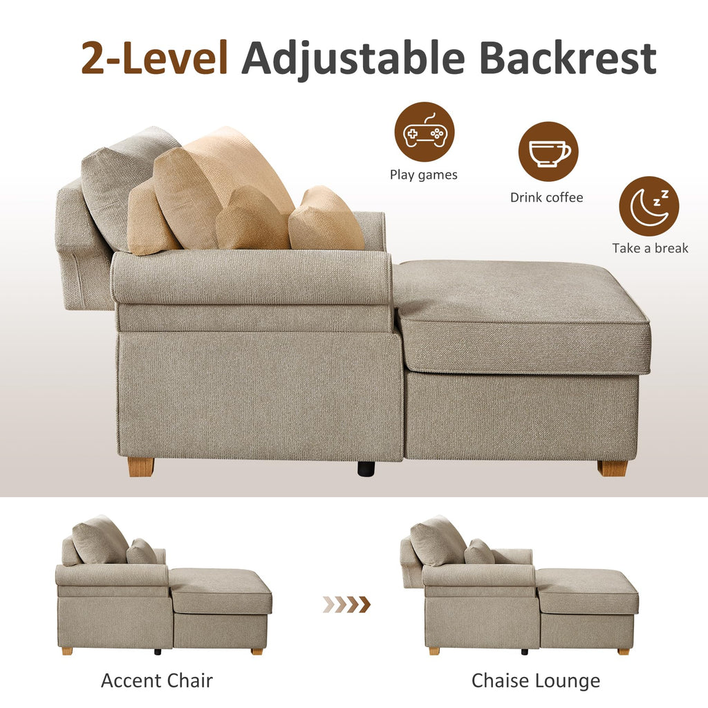 63.39" Oversized Chaise Lounge Chair with Storage, Chenille Beige