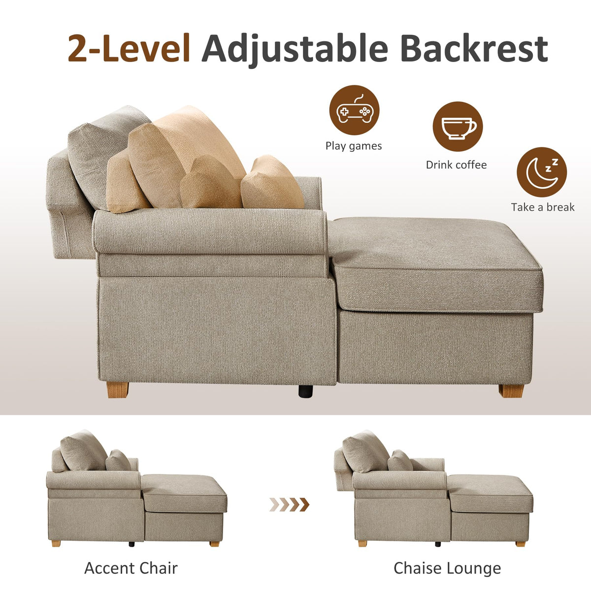 63.39" Oversized Chaise Lounge Chair with Storage, Chenille Beige