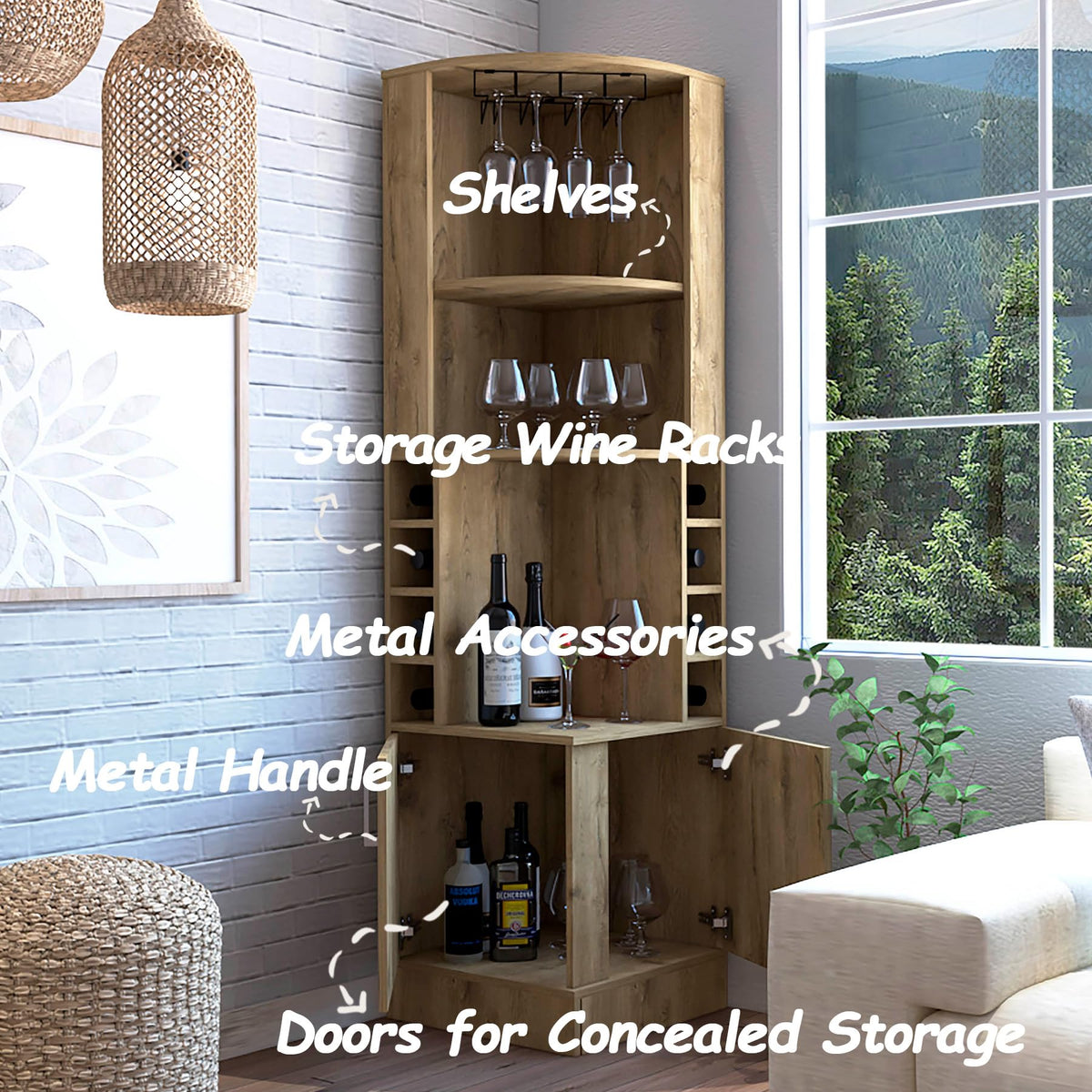 HRVEOCEI 71 Inch Corner Wine Cabinet, Tall Corner Bar Cabinet
