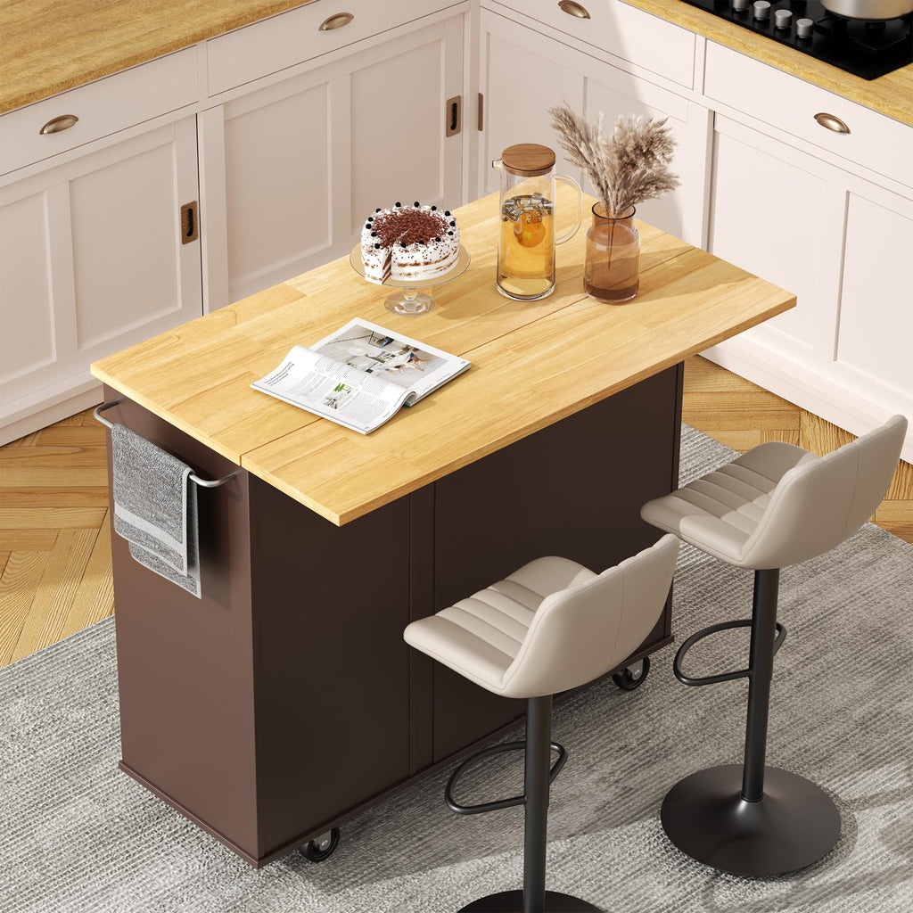 JY QAQA 40" Kitchen Island Cart Furniture cart on Wheels Rolling Portable Dining Room Serving Utility Carts Mobile Movable with Drawers Cabinet,Black