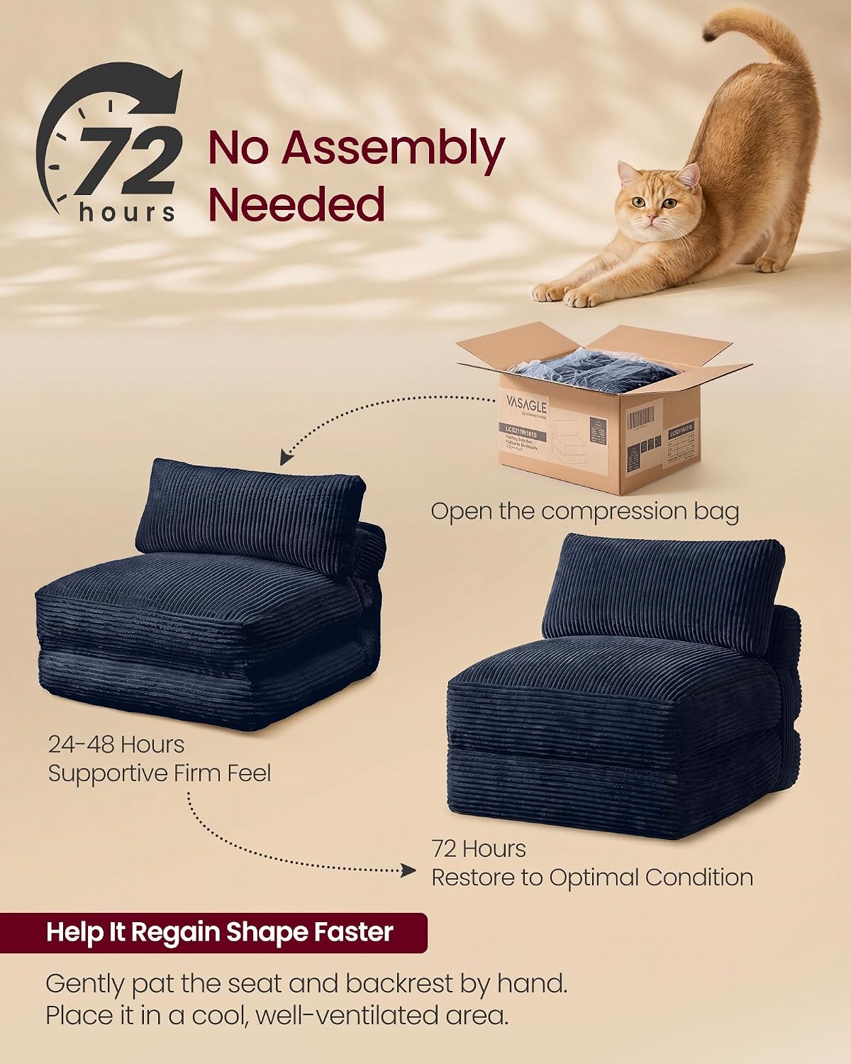 VASAGLE Folding Sofa Bed, Convertible Chair Bed with Pillow, Sleeper Chair
