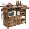 IRONCK Rolling Kitchen Island Cart with Drop-Leaf and Wine Rack, Brown