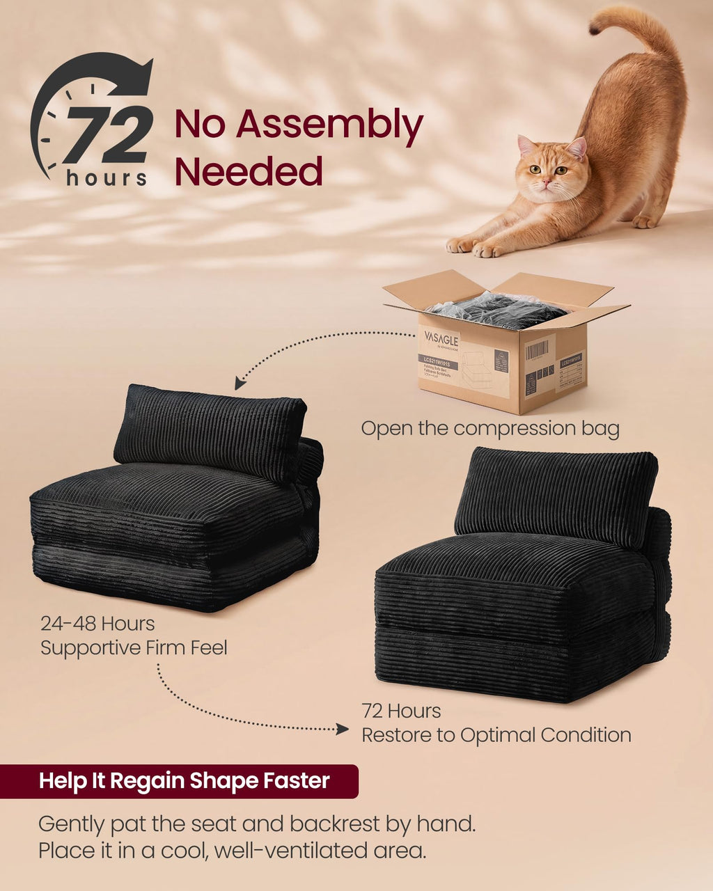 VASAGLE Folding Sofa Bed, Convertible Chair Bed with Pillow, Sleeper Chair