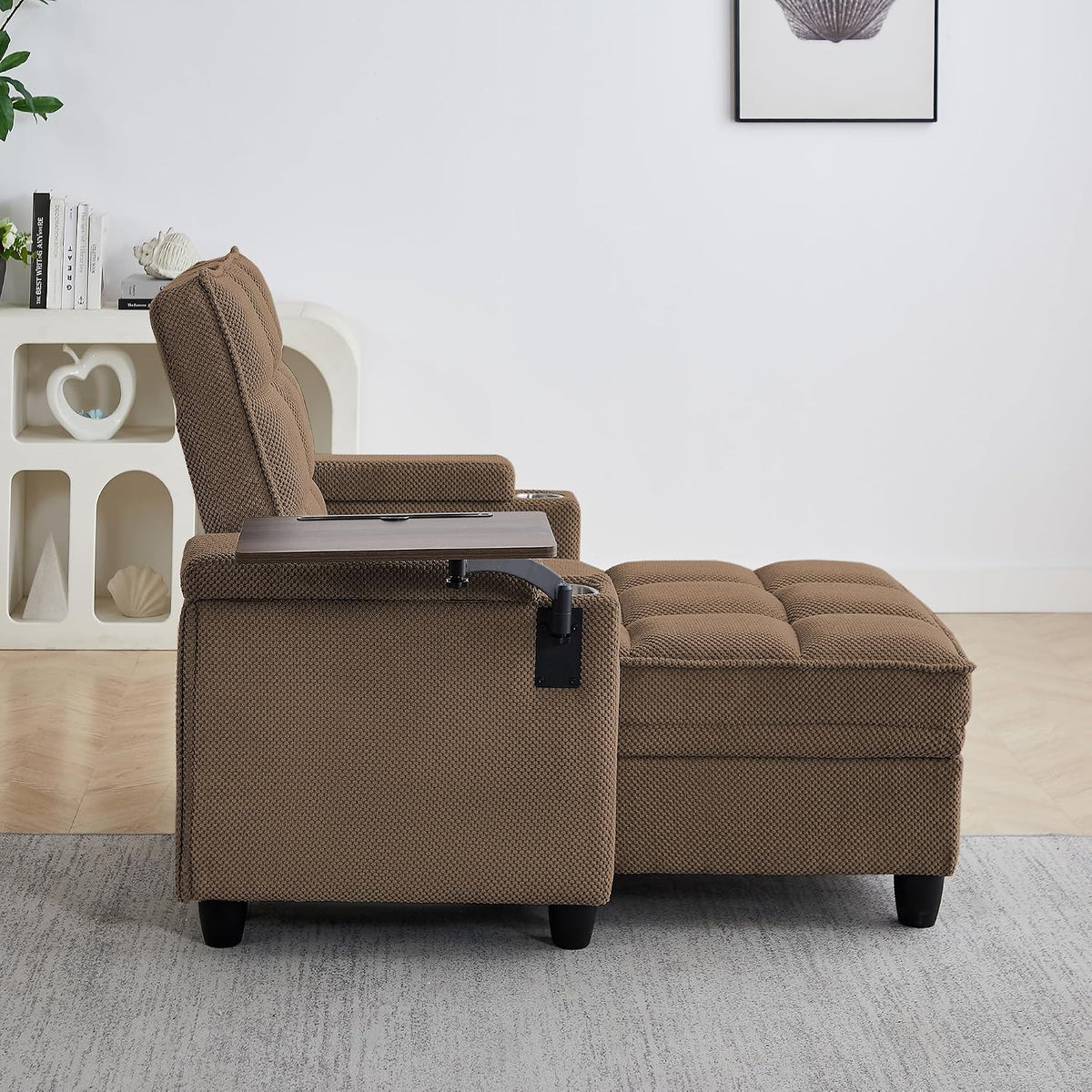 Eafurn 6-Position Adjustable Convertible Chaise Lounge Sleeper Chair with Storage, Modern Recliner Armchair with Swivel Tray Table & USB Port, Multi-Functional Tufted Accent Chair for Small Space