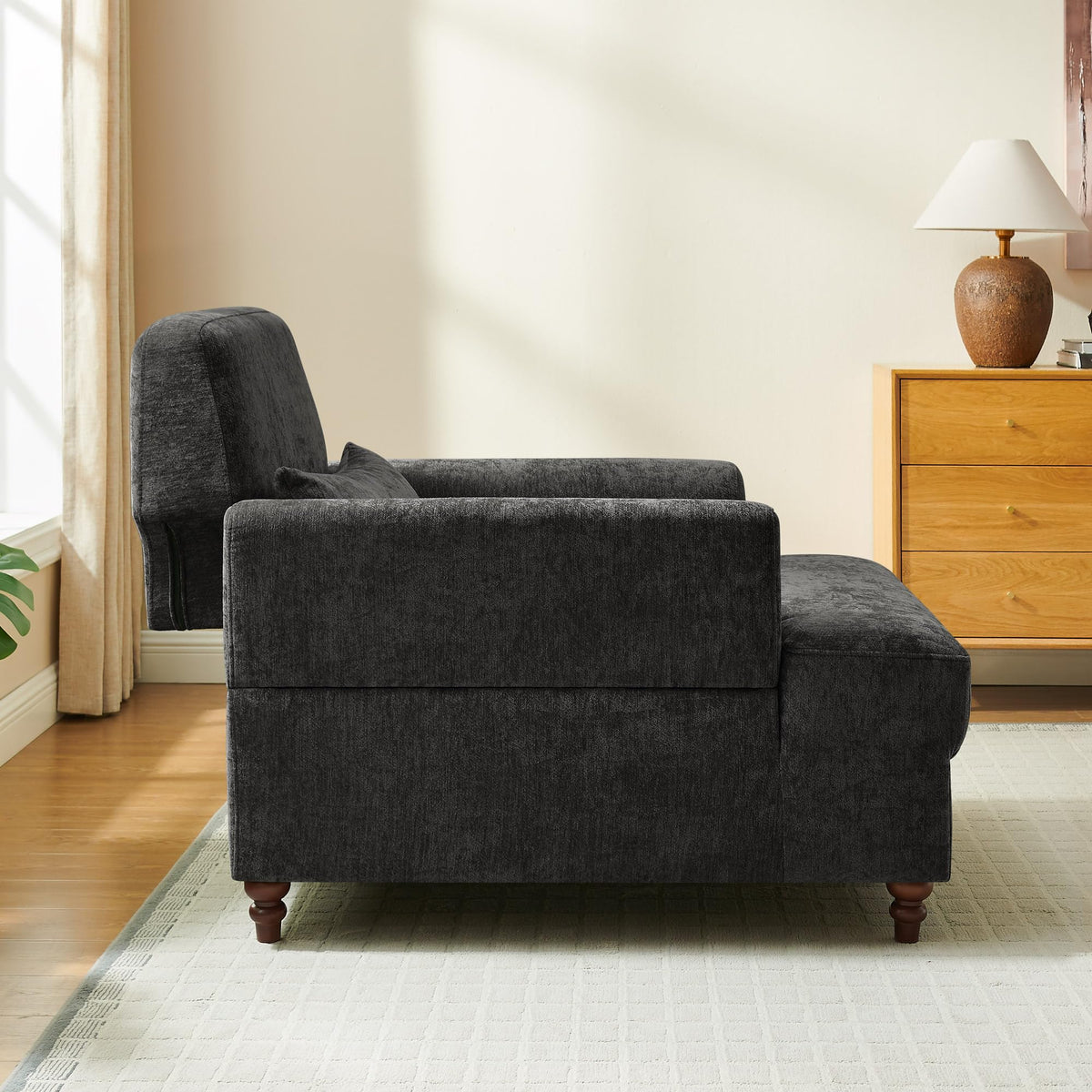 Oversized Chaise Lounge Chair with Adjustable Backrest, Polyester White