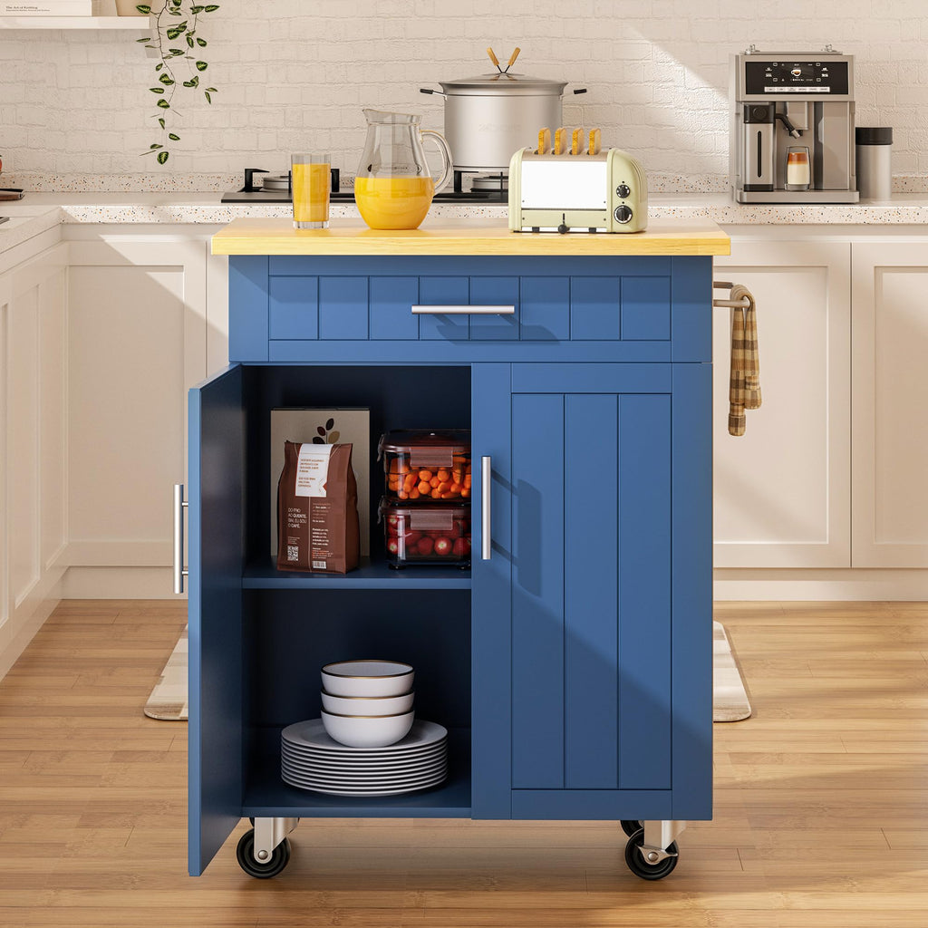 SUNLEI Kitchen Island Cart on Wheels with Storage Cabinet & Drawer, 26" Width Rolling Kitchen Table, Cart Handle for Towel Rack or Free Mobility, Kitchen Cart, Dining Room(Black)