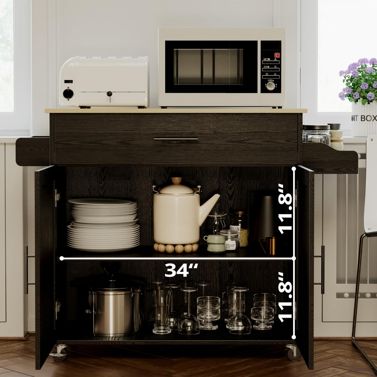 IRONCK Kitchen Island Table on Wheels with Drop Leaf, 47.25" Wide White