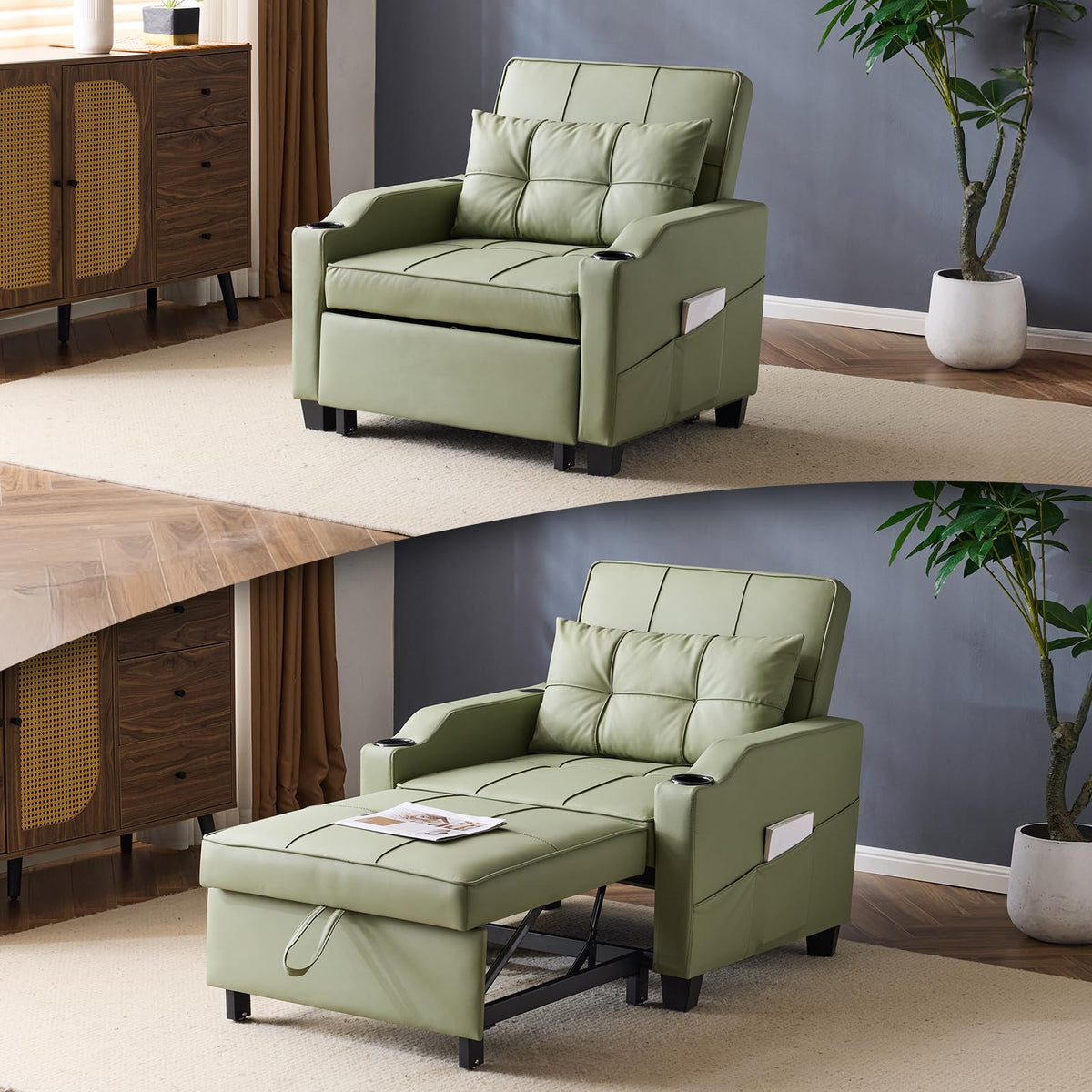 VINGLI Convertible Sleeper Chair Bed, Pull Out Sofa Couch for Living Room