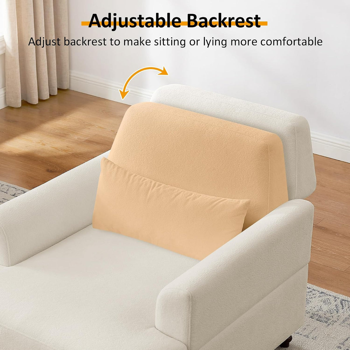 Oversized Chaise Lounge Chair with Adjustable Backrest, Polyester White