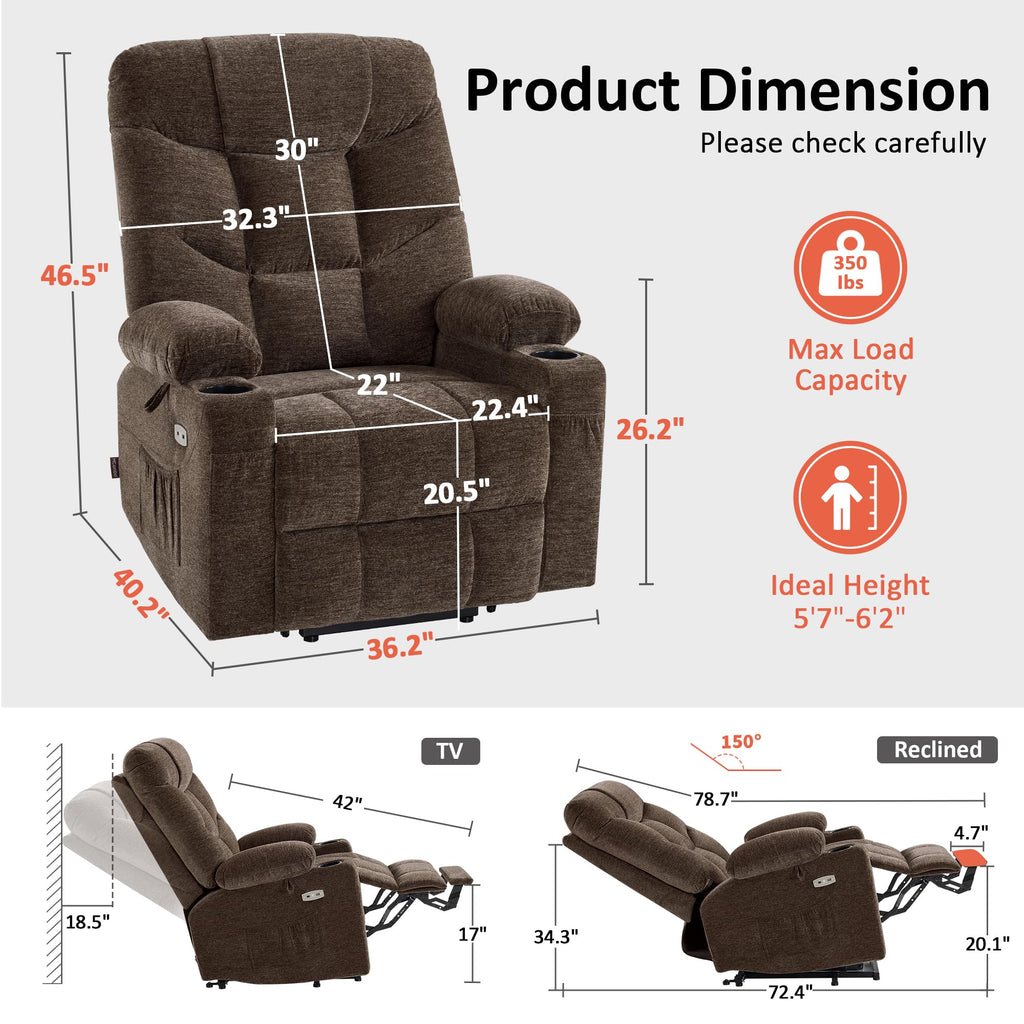 MCombo Power Lift Recliner for Elderly, Fabric 7287 (Light Grey, Medium)