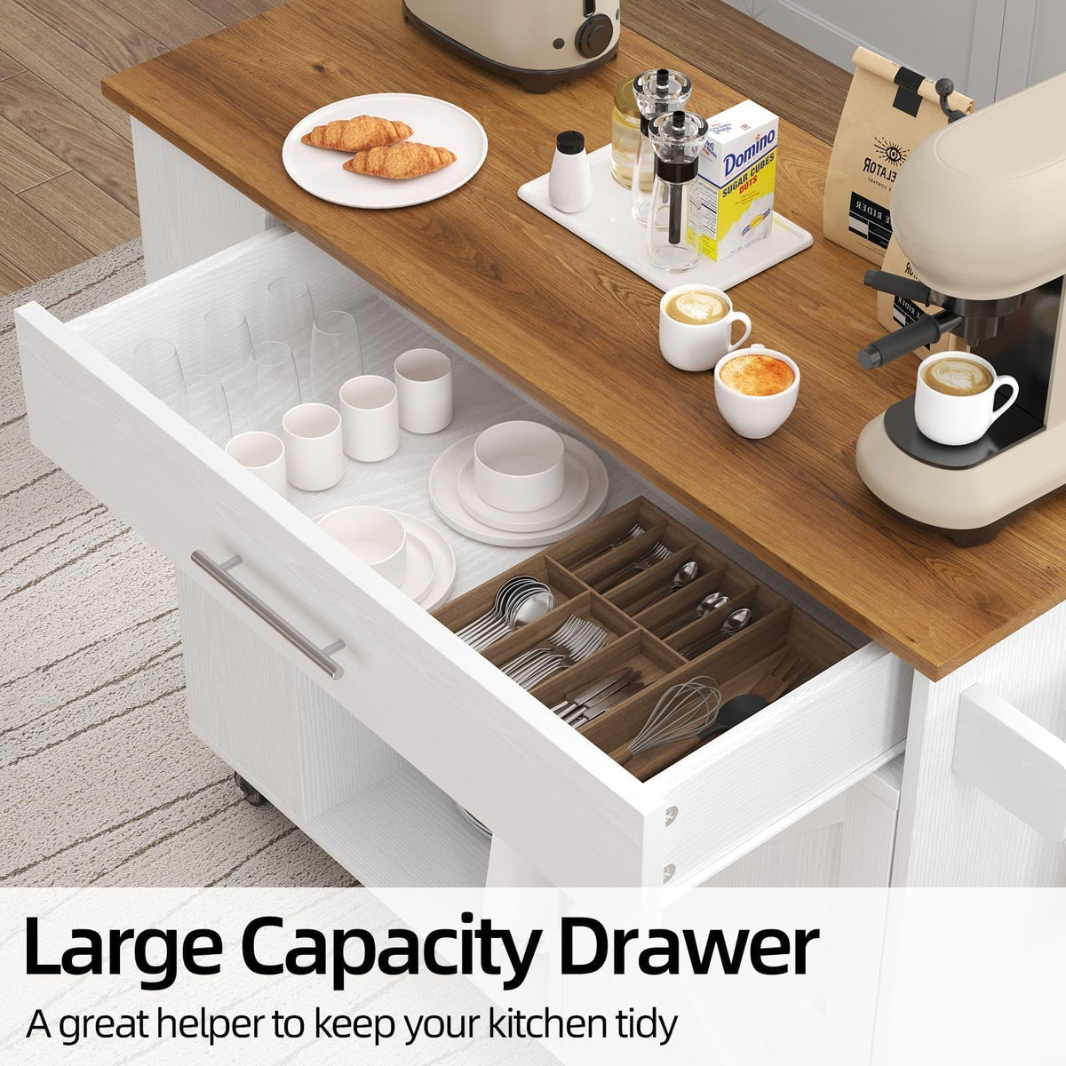39'' Kitchen Island with Storage, Rolling Kitchen Island on Wheels, Grey