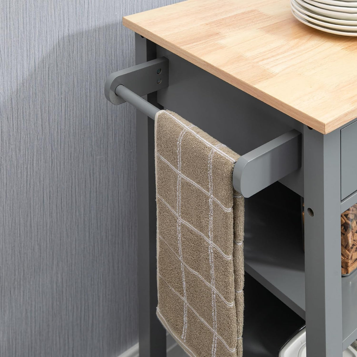 HOMCOM Kitchen Island Cart, Rolling Kitchen Island, Wood Top, Gray