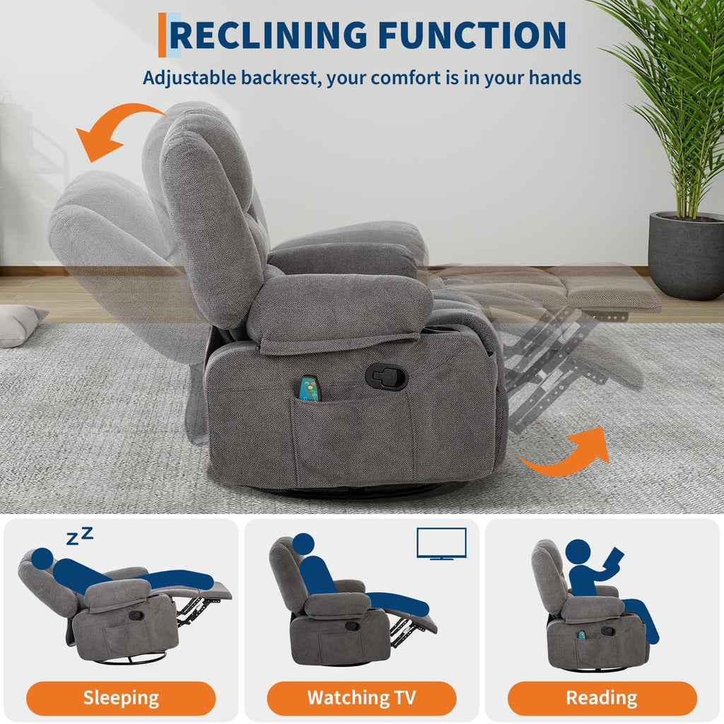 Garvee Oversized Recliner Chair,Extra Wide 360Â° Swivel Rocker Massage Heat