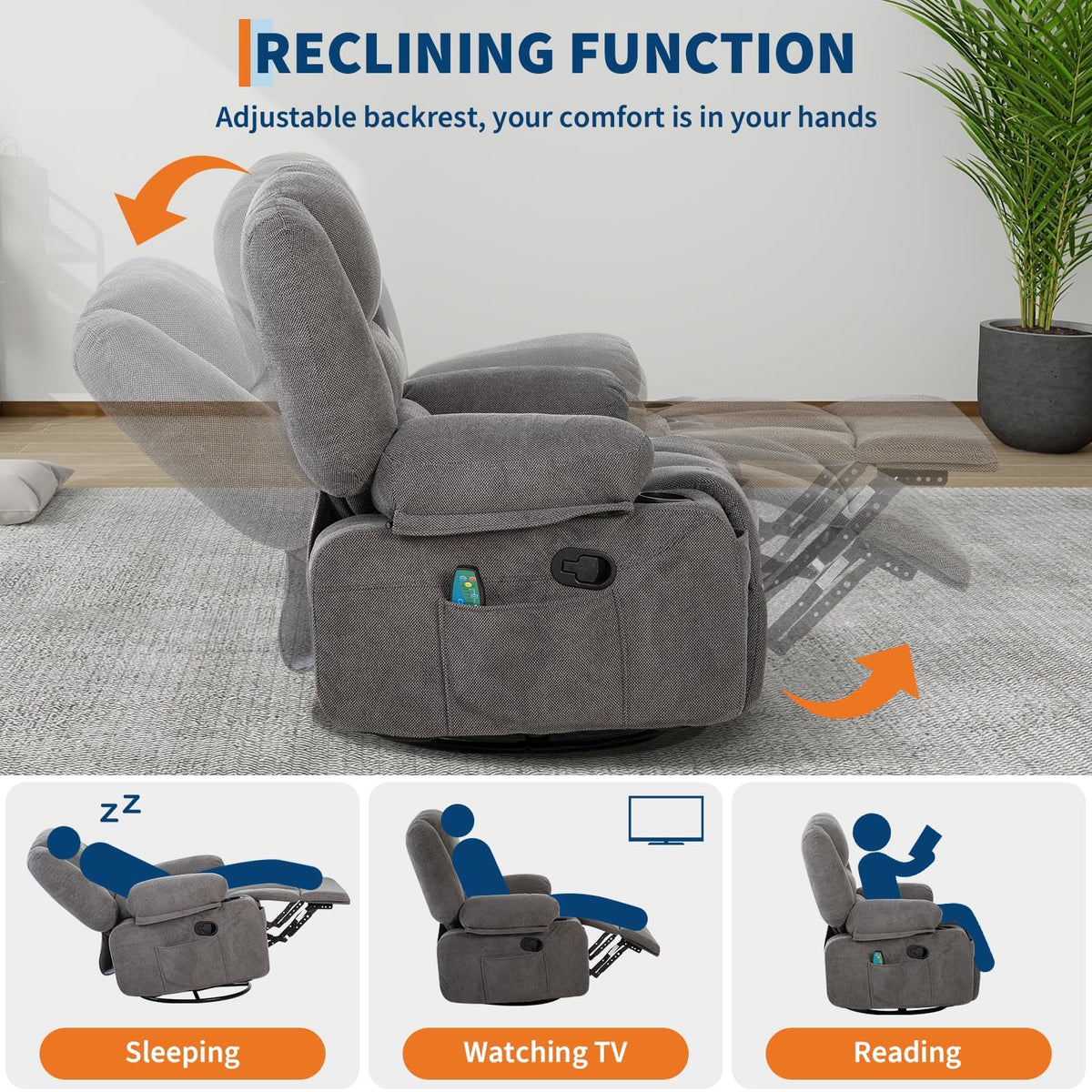 Garvee Oversized Recliner Chair,Extra Wide 360Â° Swivel Rocker Massage Heat