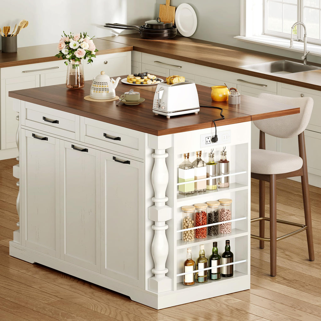 Island Table for Kitchen,48" Rolling Kitchen Island with Drop Leaf