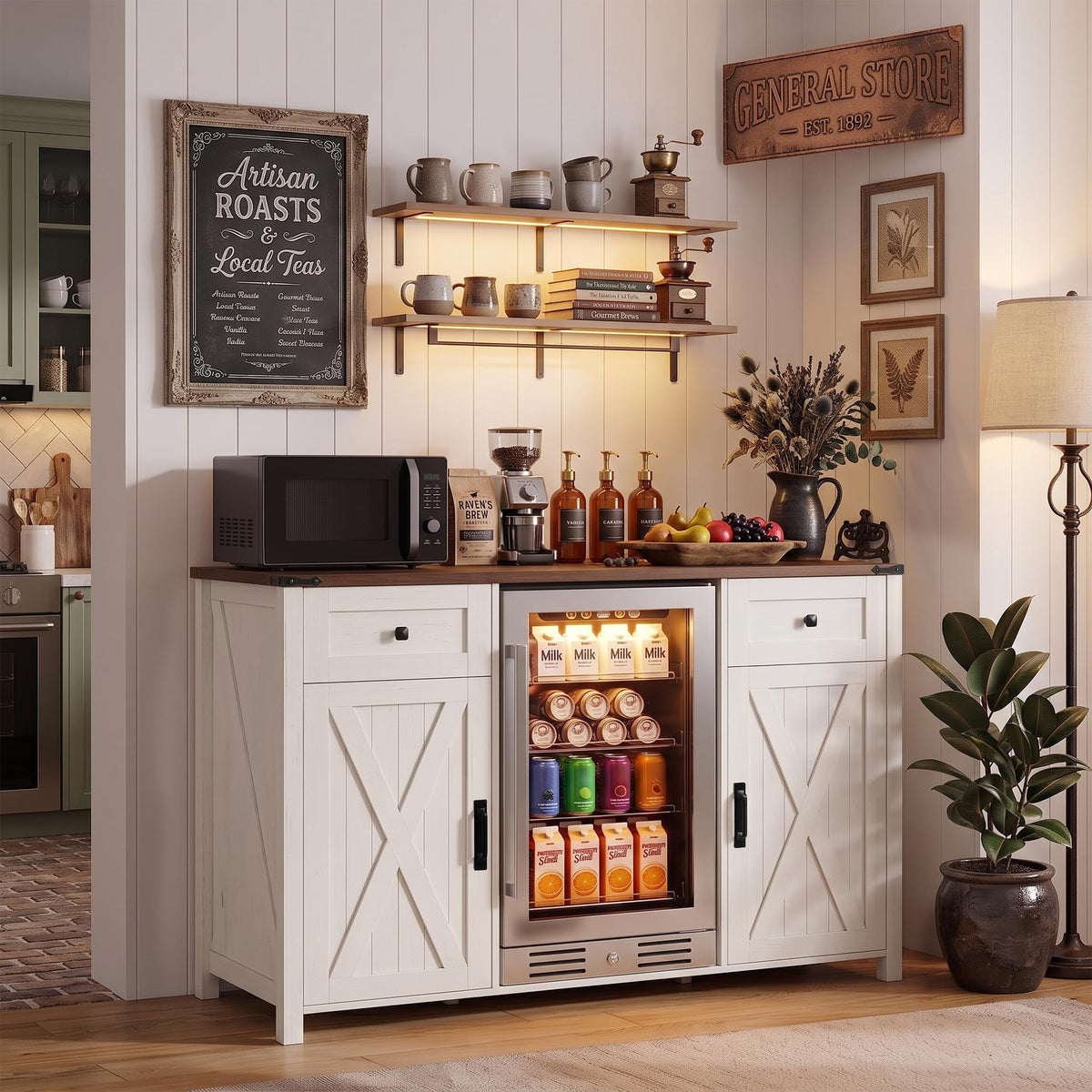 39.4" Coffee Bar Cupboard with Fridge Spaceï¼Natural Oak-ws
