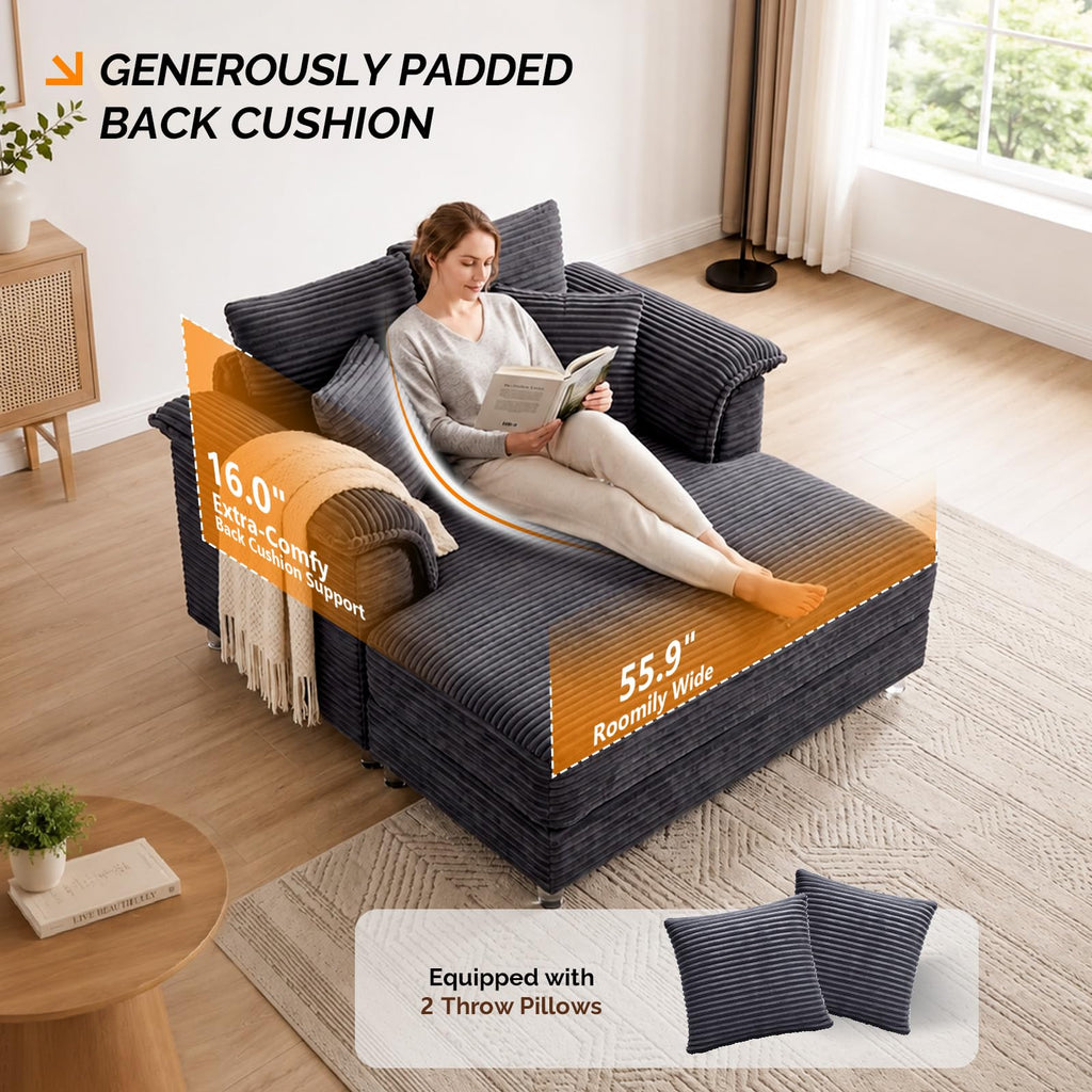 VINGLI 56" Wide Oversized Chaise Lounge Chair with Plush Padded Armrests