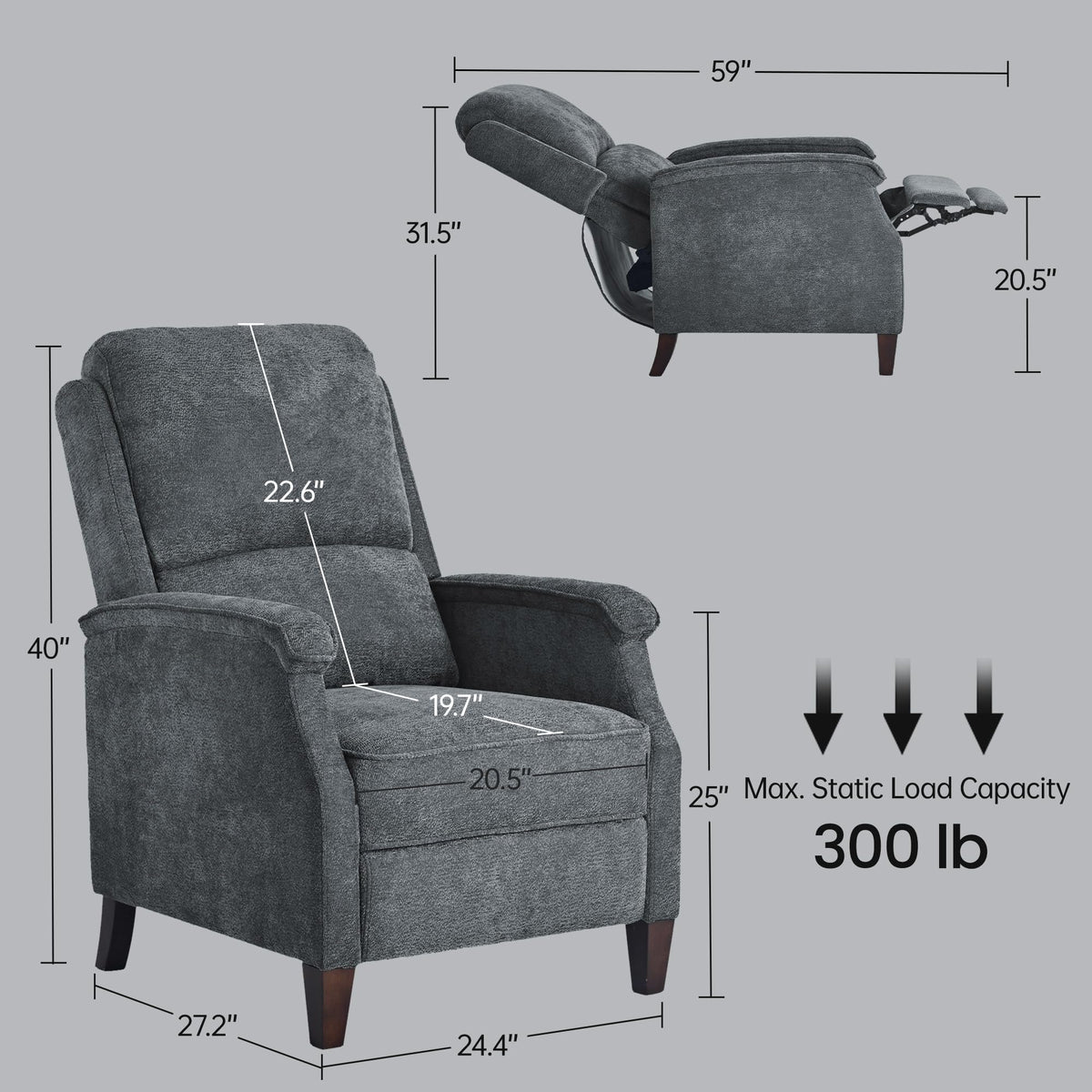 VKNOW Recliner Chair, Fabric Recliner with Adjustable Back, Brown