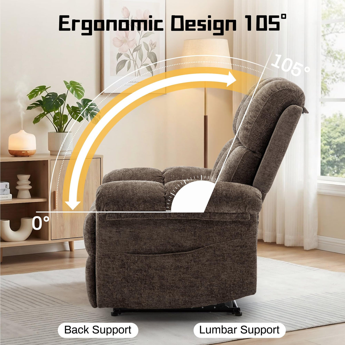 Korser Recliner Chair, Living Room Recliner Chairs for Adults, Small Recliners for Small Spaces, Upholstered Manual Recliner with Side Pockets, Comfy Nursery Chair for Living Room, Chenille, Beige