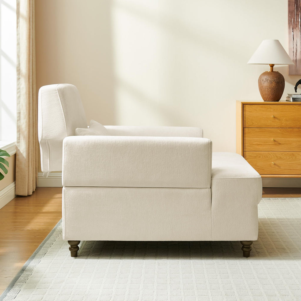 Oversized Chaise Lounge Chair with Adjustable Backrest, Polyester White