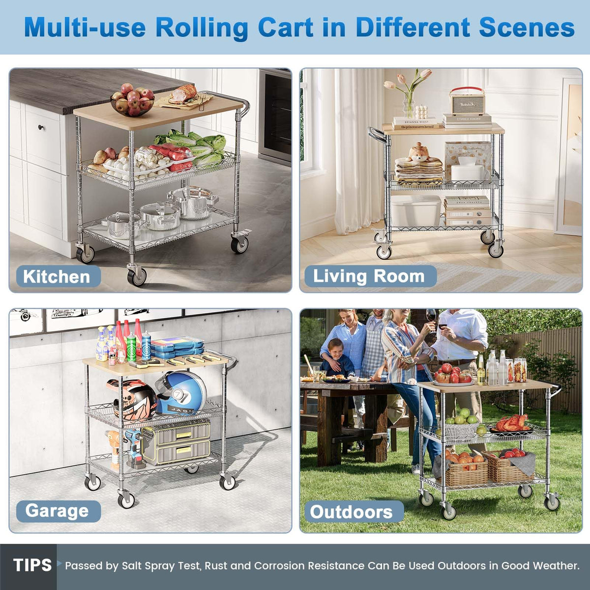 Leteuke 3 Tier Rolling Carts with Wheels, Heavy Duty Rolling Utility Cart