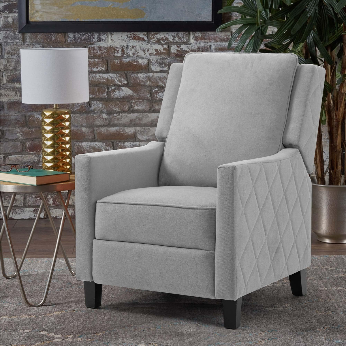 AVAWING Push Back Recliner Chair, Grey Wingback Accent Armchair Set of 2