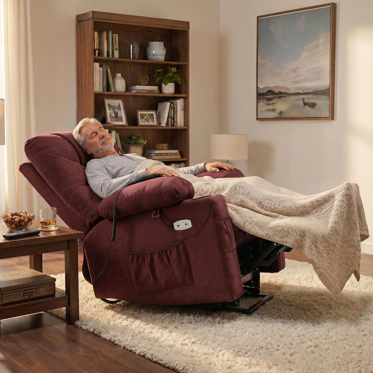 MCombo Power Lift Recliner for Elderly, Fabric 7287 (Light Grey, Medium)