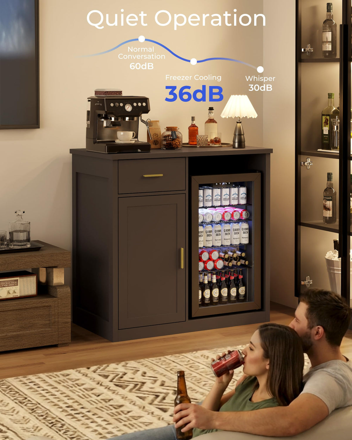 Mini Fridge Cabinet, Coffee Bar Cabinet with Fridge Space (Not Included)