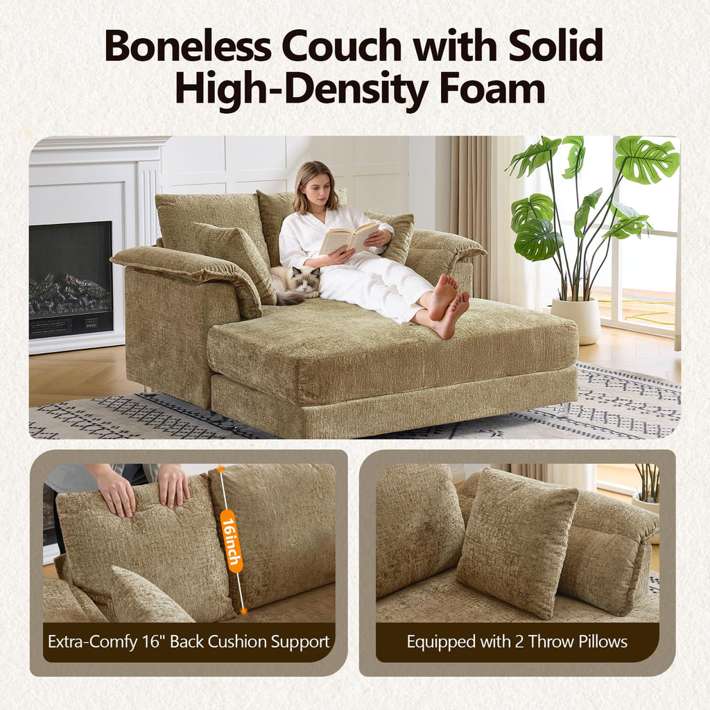 VINGLI 56" Wide Oversized Chaise Lounge Chair with Plush Padded Armrests