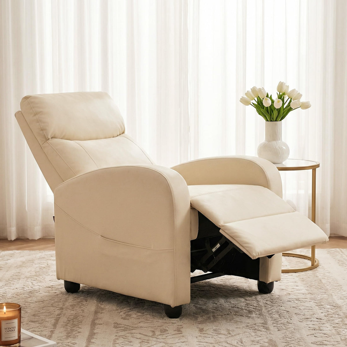 Sweetcrispy Massage Recliner Chair for Adults, Adjustable Home Theater Seating with Lumbar Support for Living Room, Modern Fabric Reclining for Small Space, Grey