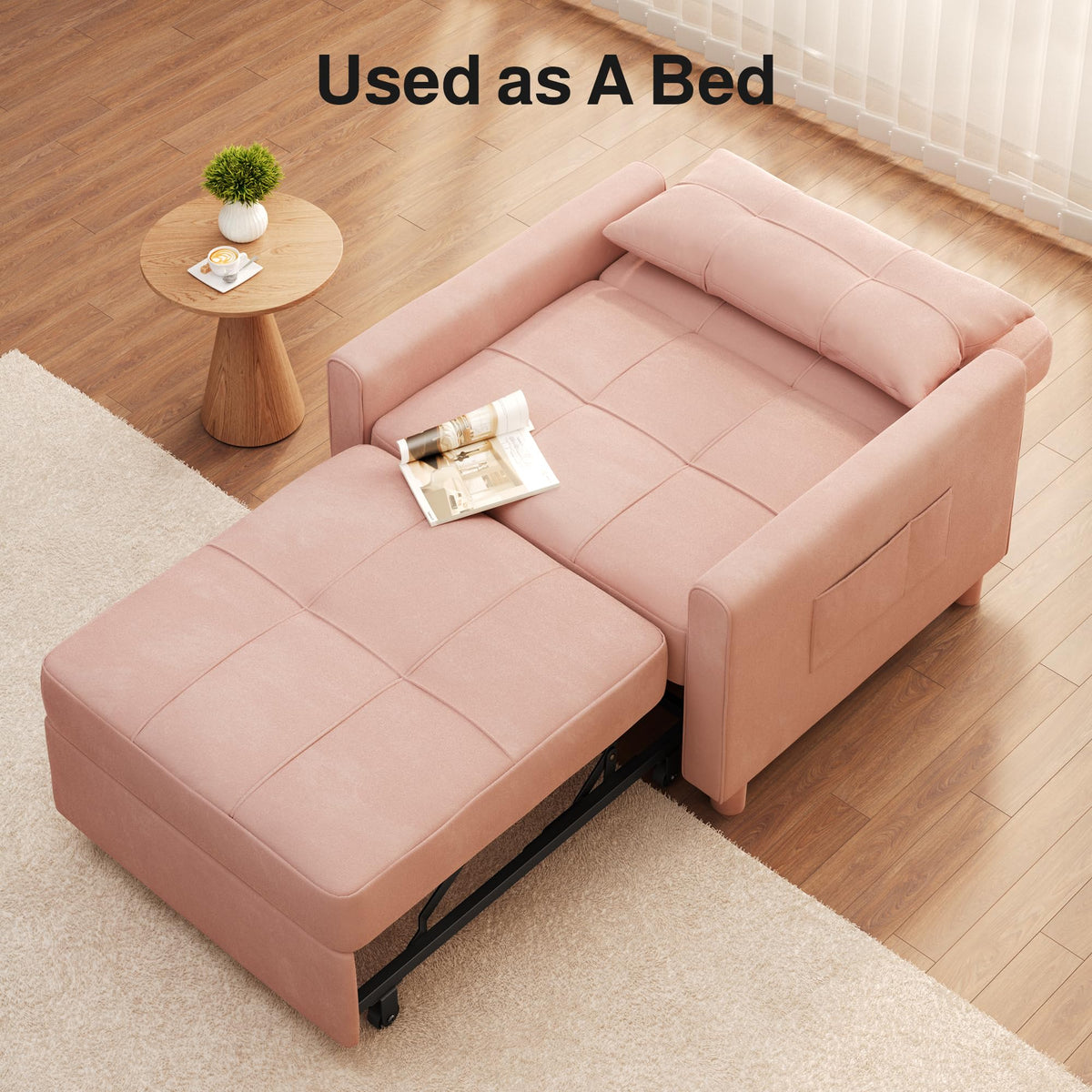 Ahomly Convertible Sofa Chair Bed, 3-in-1 Linen Pull Out Chair, Dark Gray